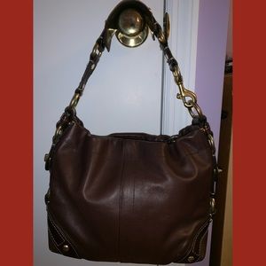 Brown Coach Leather Boho Shoulder Bag